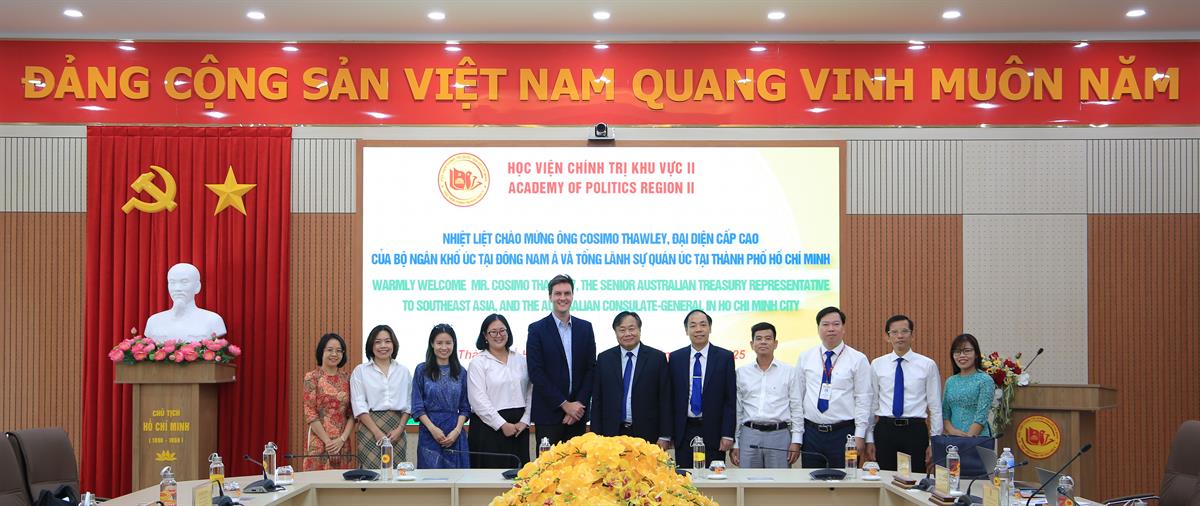 Lãnh đạo Học viện Chính trị khu vực II đón tiếp và làm việc với Đoàn công tác  đại diện cấp cao của Bộ Ngân khố Úc tại Đông Nam Á và Tổng Lãnh sự quán Úc  tại Thành phố Hồ Chí Minh