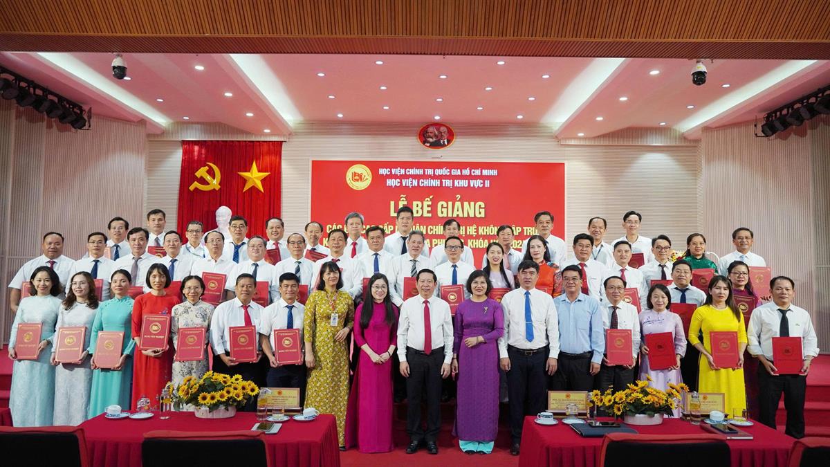 Ban giám đốc Học viện Chính trị khu vực II chụp ảnh lưu niệm cùng học viên lớp CCLLCT hệ không tập trung K75.B07, K75, B08 các địa phương, khóa học 2024-2026